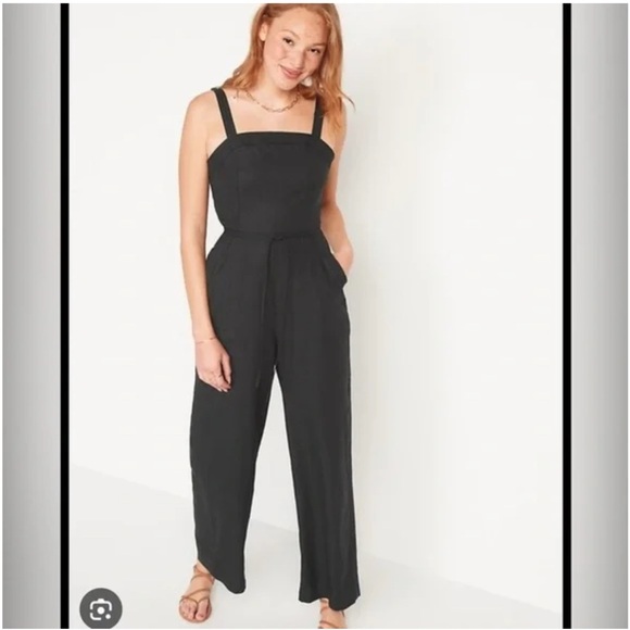 NWT! Old Navy Linen Blend Black Jumpsuit Jumper XL classic **flaw - Picture 1 of 15
